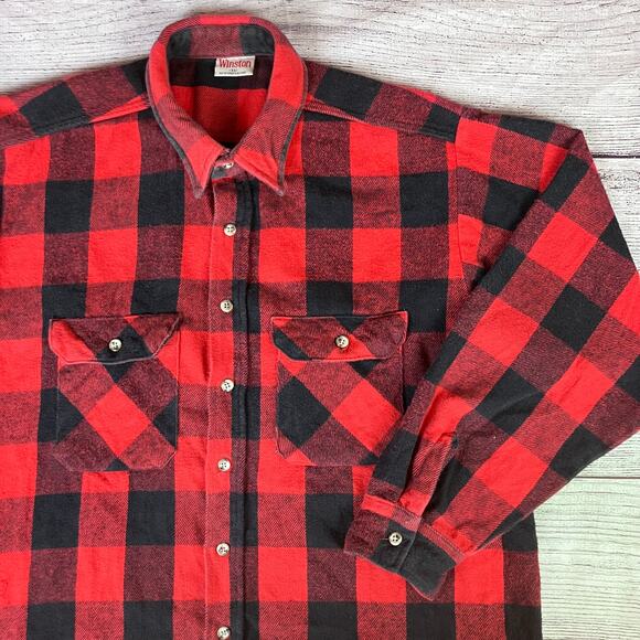 Vintage 1990s Winston Red & Black Flannel Long Sleeve Shirt - Picture 1 of 7